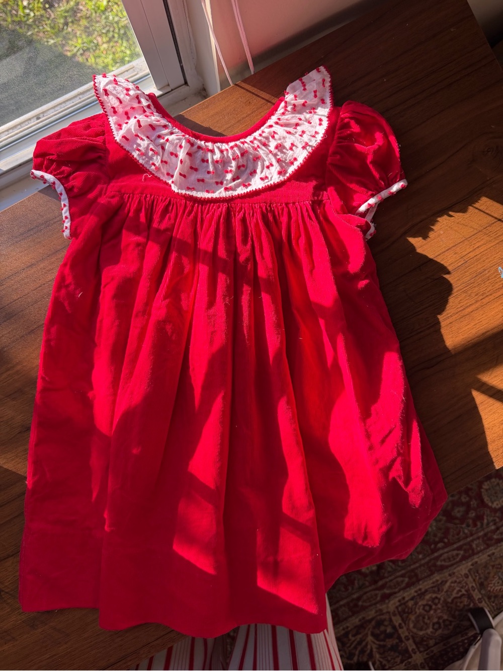 Girls' Red Smocked Collar Dress